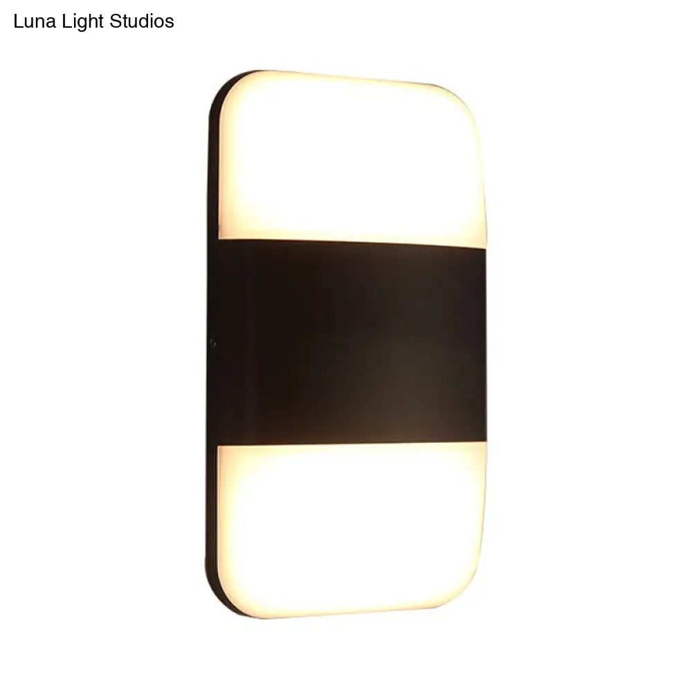 Modern Black Led Wall Sconce Light: Rectangular Metal Fixture Warm/White Glow