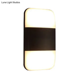 Modern Black Led Wall Sconce Light: Rectangular Metal Fixture Warm/White Glow