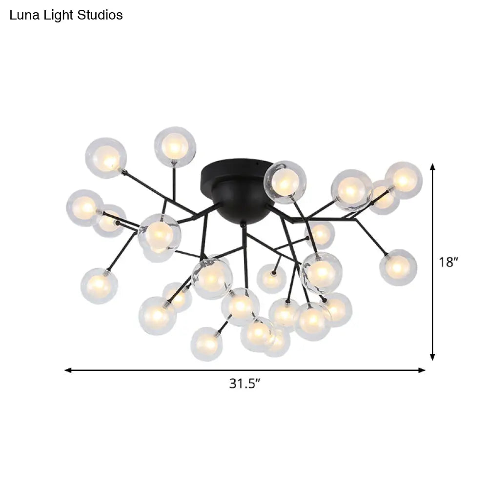 Modern Black Metal Glass Twig Semi Ceiling Mount Bedroom Lamp