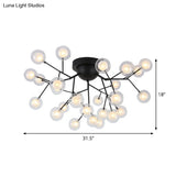 Modern Black Metal Glass Twig Semi Ceiling Mount Bedroom Lamp