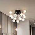 Modern Black Metal Glass Twig Semi Ceiling Mount Bedroom Lamp 15 /