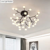 Modern Black Metal Glass Twig Semi Ceiling Mount Bedroom Lamp