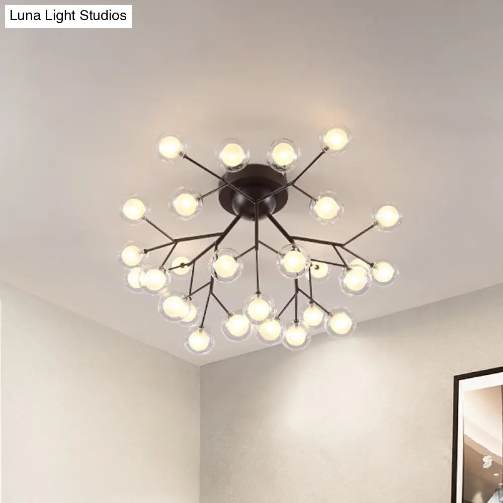 Modern Black Metal Glass Twig Semi Ceiling Mount Bedroom Lamp