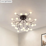 Modern Black Metal Glass Twig Semi Ceiling Mount Bedroom Lamp