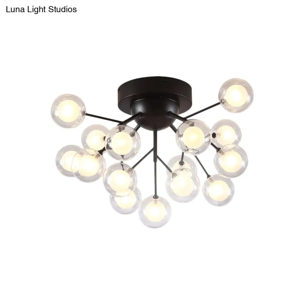 Modern Black Metal Glass Twig Semi Ceiling Mount Bedroom Lamp