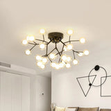Modern Black Metal Glass Twig Semi Ceiling Mount Bedroom Lamp 27 /