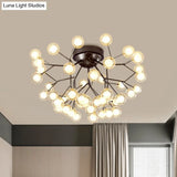 Modern Black Metal Glass Twig Semi Ceiling Mount Bedroom Lamp