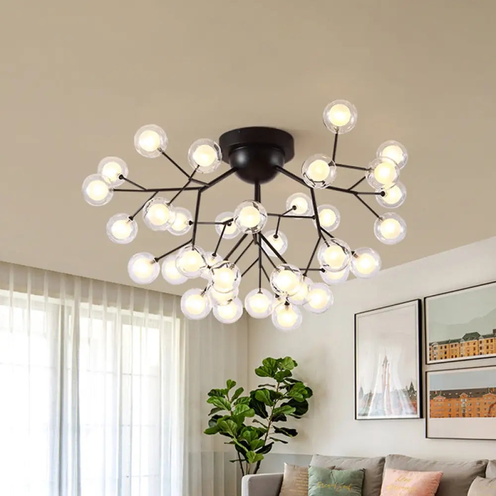 Modern Black Metal Glass Twig Semi Ceiling Mount Bedroom Lamp 36 /