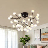 Modern Black Metal Glass Twig Semi Ceiling Mount Bedroom Lamp 36 /