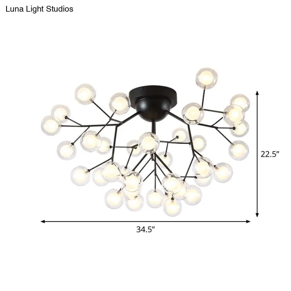 Modern Black Metal Glass Twig Semi Ceiling Mount Bedroom Lamp