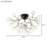 Modern Black Metal Glass Twig Semi Ceiling Mount Bedroom Lamp