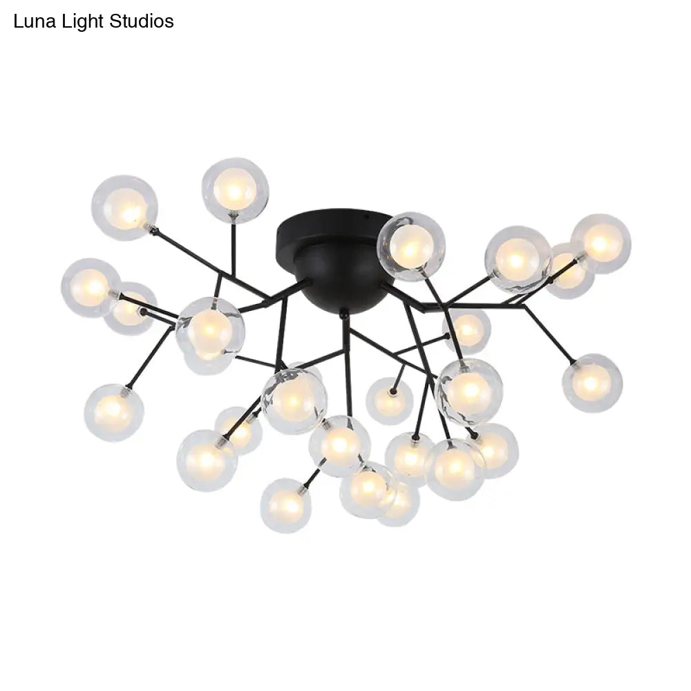 Modern Black Metal Glass Twig Semi Ceiling Mount Bedroom Lamp