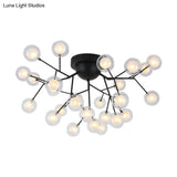 Modern Black Metal Glass Twig Semi Ceiling Mount Bedroom Lamp