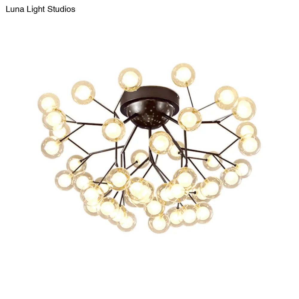 Modern Black Metal Glass Twig Semi Ceiling Mount Bedroom Lamp