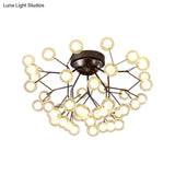 Modern Black Metal Glass Twig Semi Ceiling Mount Bedroom Lamp