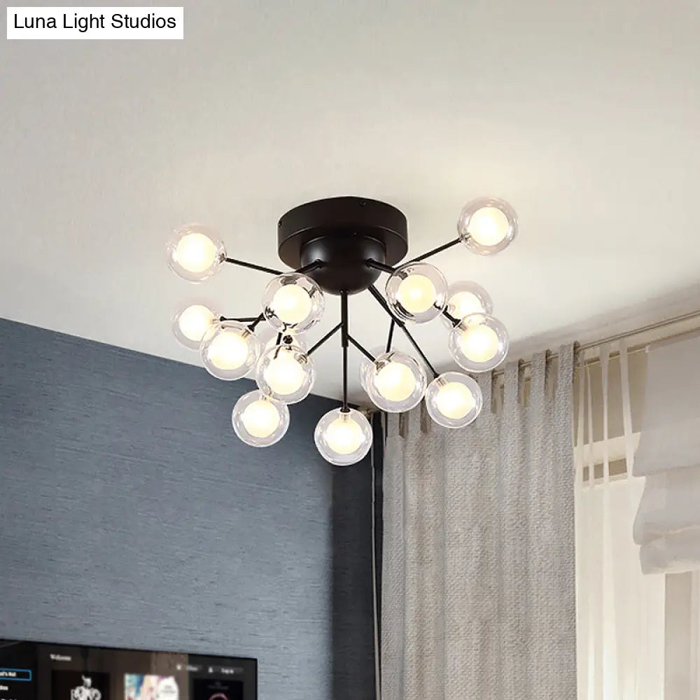 Modern Black Metal Glass Twig Semi Ceiling Mount Bedroom Lamp