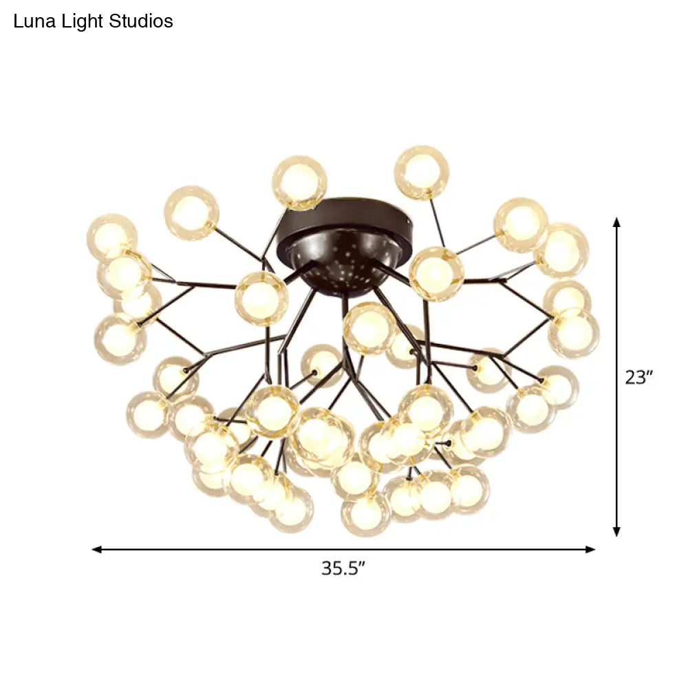 Modern Black Metal Glass Twig Semi Ceiling Mount Bedroom Lamp