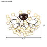 Modern Black Metal Glass Twig Semi Ceiling Mount Bedroom Lamp