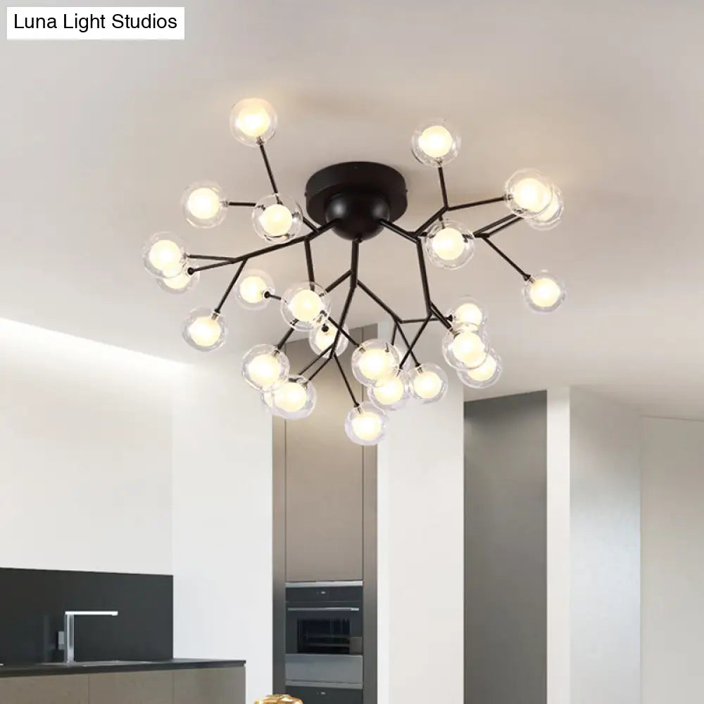 Modern Black Metal Glass Twig Semi Ceiling Mount Bedroom Lamp