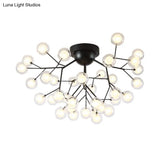 Modern Black Metal Glass Twig Semi Ceiling Mount Bedroom Lamp