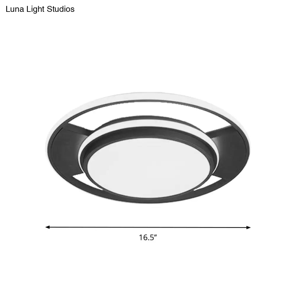 Modern Black Metal Led Bedroom Ceiling Light - 16.5’/20.5’ Round Flush Mount Fixture