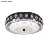 Modern Black Metal Led Flush Mount Bedroom Lamp With Crystal Accent