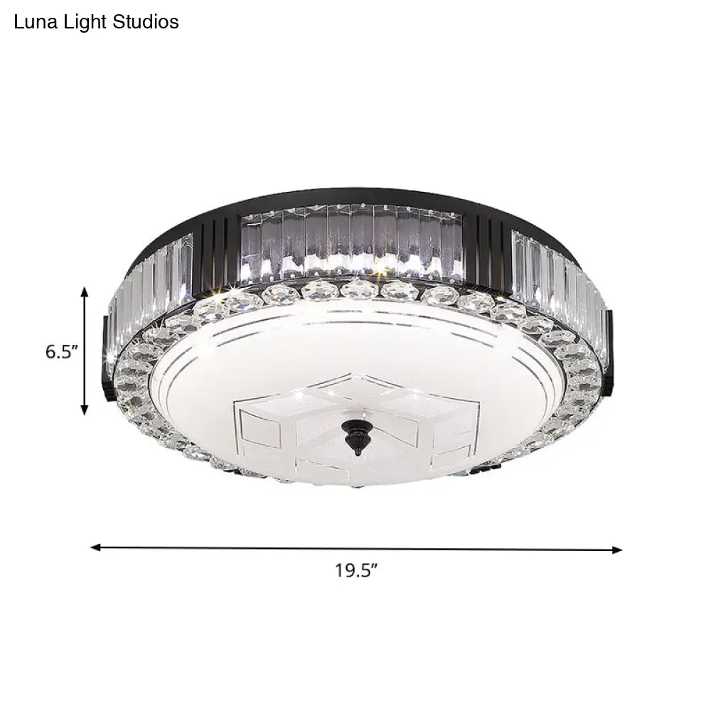 Modern Black Metal Led Flush Mount Bedroom Lamp With Crystal Accent