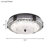Modern Black Metal Led Flush Mount Bedroom Lamp With Crystal Accent