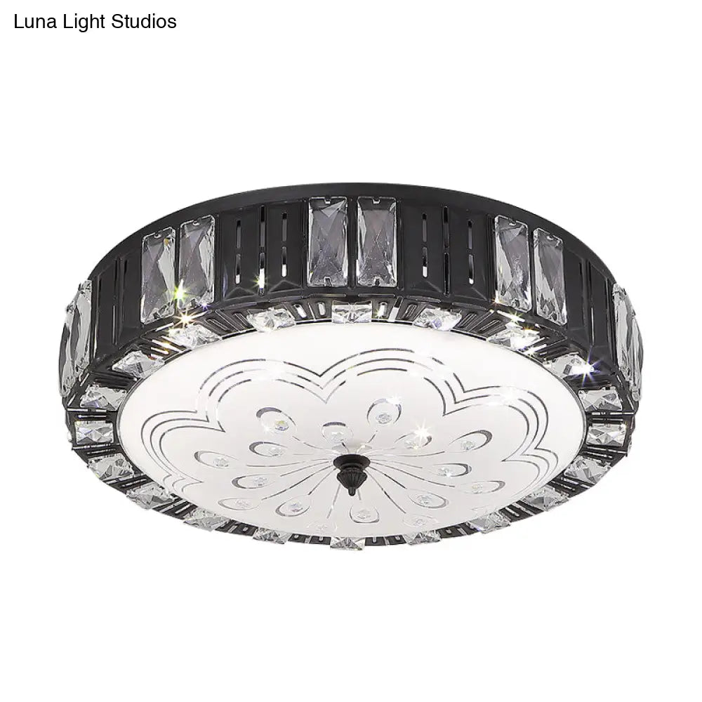 Modern Black Metal Led Flush Mount Bedroom Lamp With Crystal Accent