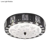Modern Black Metal Led Flush Mount Bedroom Lamp With Crystal Accent