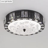 Modern Black Metal Led Flush Mount Bedroom Lamp With Crystal Accent