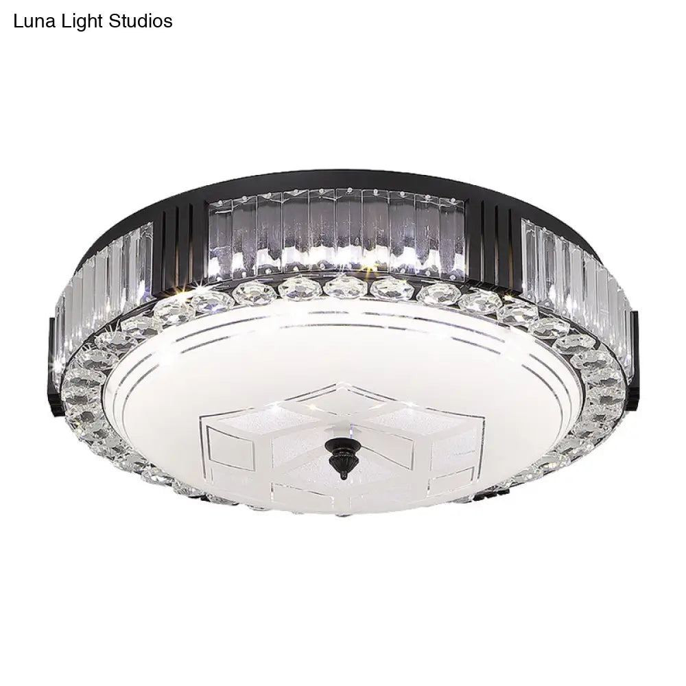Modern Black Metal Led Flush Mount Bedroom Lamp With Crystal Accent