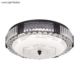 Modern Black Metal Led Flush Mount Bedroom Lamp With Crystal Accent