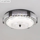 Modern Black Metal Led Flush Mount Bedroom Lamp With Crystal Accent