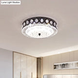 Modern Black Metal Led Flush Mount Bedroom Lamp With Crystal Accent