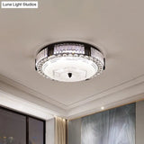 Modern Black Metal Led Flush Mount Bedroom Lamp With Crystal Accent