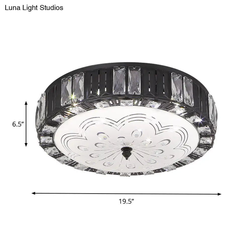 Modern Black Metal Led Flush Mount Bedroom Lamp With Crystal Accent