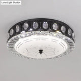 Modern Black Metal Led Flush Mount Bedroom Lamp With Crystal Accent