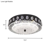 Modern Black Metal Led Flush Mount Bedroom Lamp With Crystal Accent