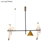 Modern Black Metal Paper Crane Pendant Chandelier With 4 Bulbs For Dining Room - Cone Shade Design