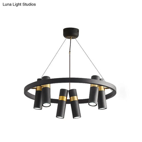 Modern Black Metal Pipe Pendant Chandelier - 6/9 Heads Round Design Ideal For Bedroom Ceiling