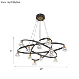 Modern Black Metal Star Chandelier Lamp With Clear Crystal Diamond Shade - 12 Bulbs Hanging Light