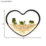 Modern Black Metal Stone Sconce Light With Fake Succulent For Bedroom