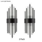Modern Black Metal Wall Light With Prism Crystal For Living Room
