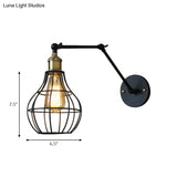 Modern Black Metal Wall Sconce With Adjustable Arm And Cage Shade - Retro Style Lighting 1 Light