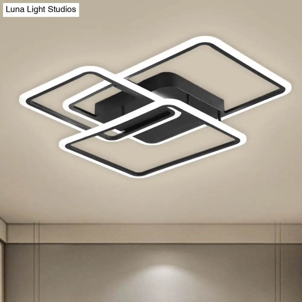Modern Black Metallic Led Flushmount Lighting For Bedrooms - Rectangle And Square Options