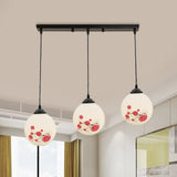 Modern Black Multi-Pendant Hanging Light Kit With Flower Pattern And Frosted Glass White / C Linear
