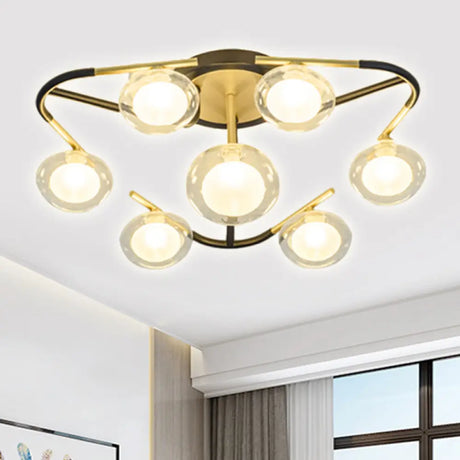 Modern Black Multiple Rod Semi Flush Mount Led Lamp With Clear Glass Ball Shade