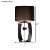 Modern Black Night Table Lamp: Fabric Cylinder Task Light Metal Base