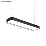 Modern Black Office Led Pendant Light With Acrylic Rectangle Shade Adjustable Lengths - 23.5/47/71 L